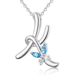 Letter K Silver Butterfly Initial Elegant Necklace 18"